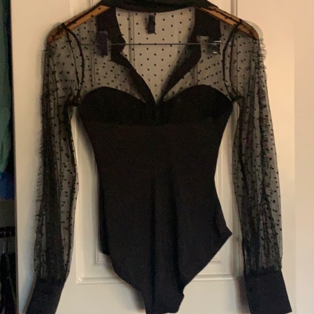 Elegant Black Sheer Sleeve Bodysuit